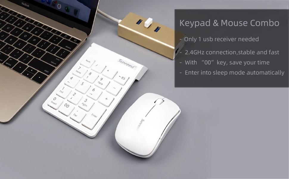 Sunreed USB Numeric Keypad & Mouse Combo, 2.4G Wireless