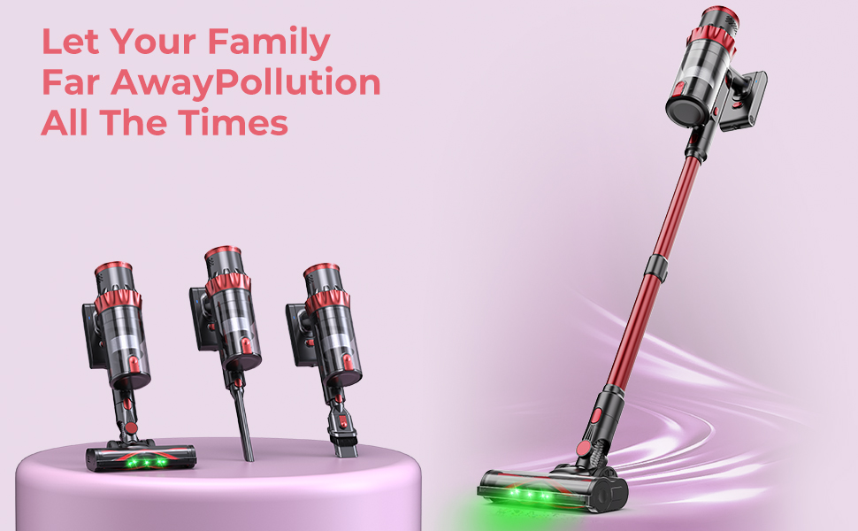 EUARY Cordless Vacuum Cleaner 33Kpa Powerful Stick Vacuum with