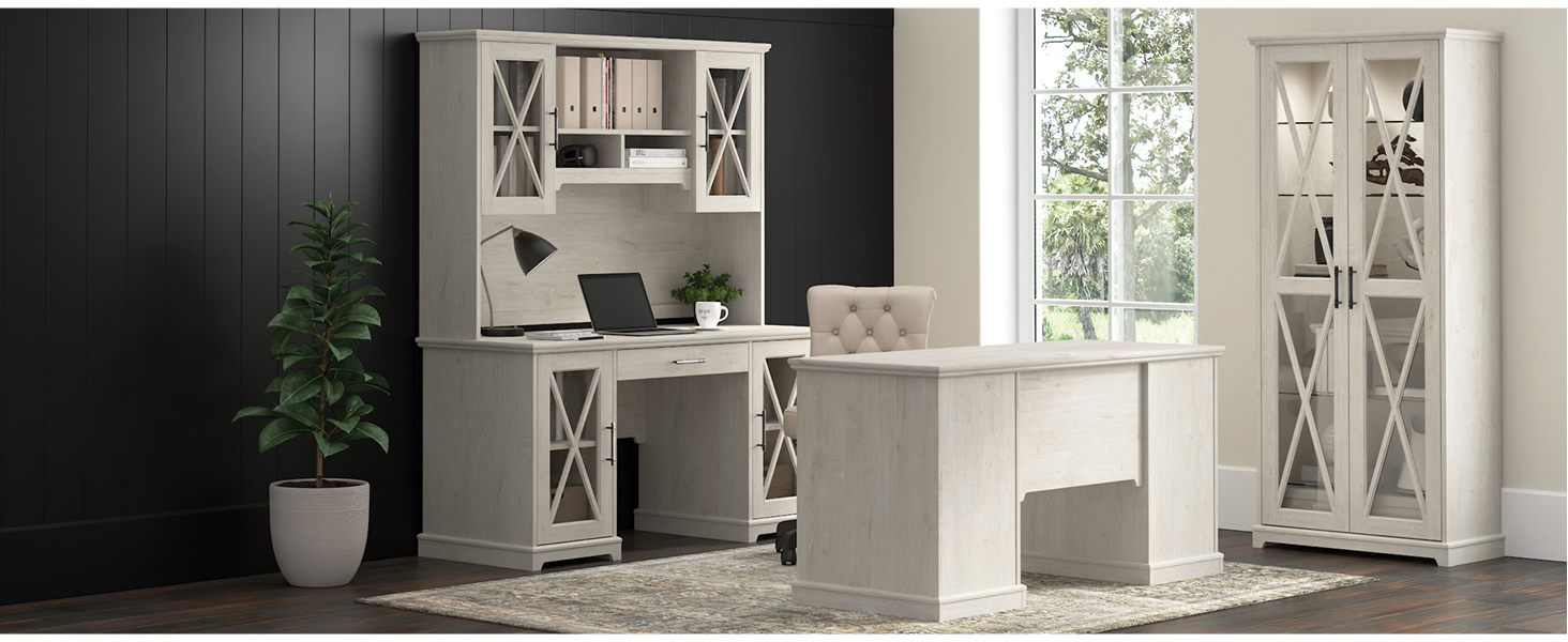 desk with hutch storage home office computer cabinet keyboard tray modern farmhouse white wood shelf