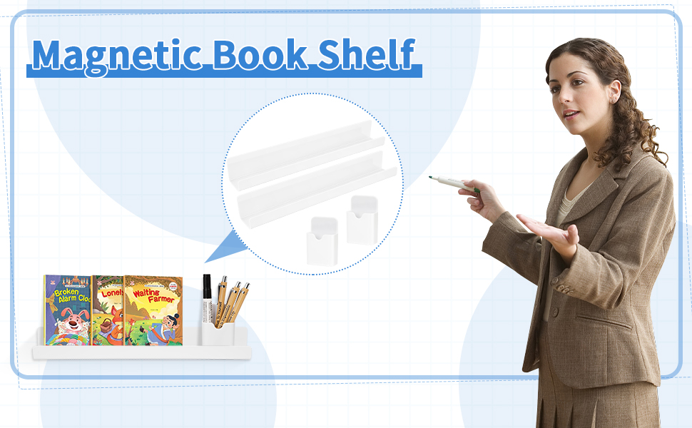 2 Pcs Book Shelf for Whiteboard, Reusable Bookshelf, Acrylic