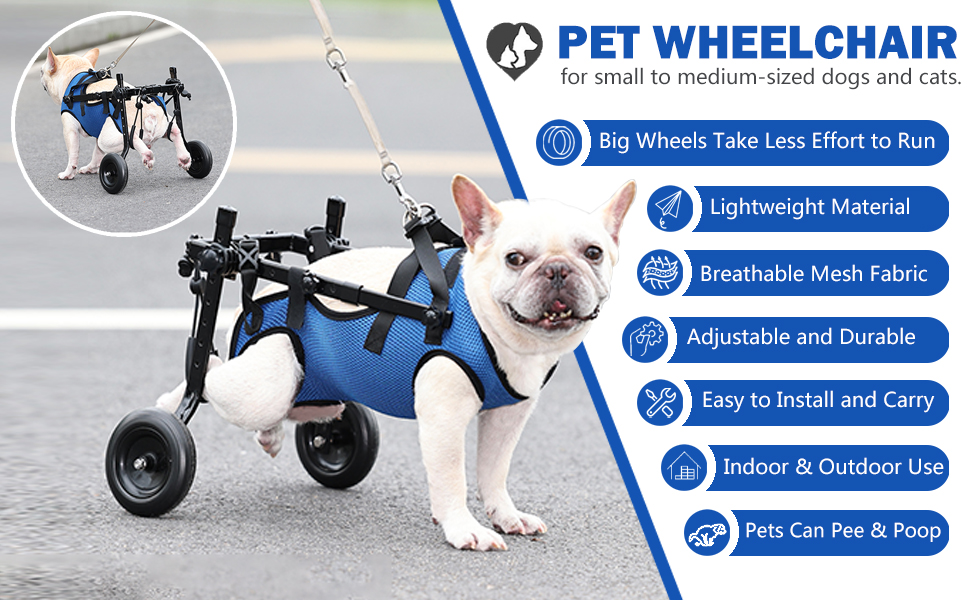 Dog Wheelchair for Back Legs(M), Adjustable Pets Cart with Wheels for Back Legs