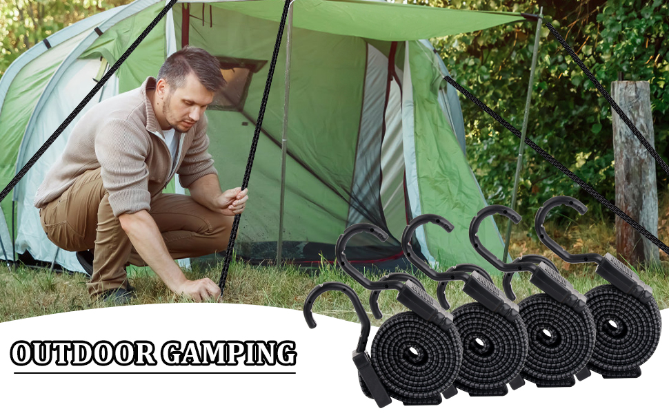 4 Pack Bungee Cords with Hooks, Adjustable Bungee Cords with Hooks