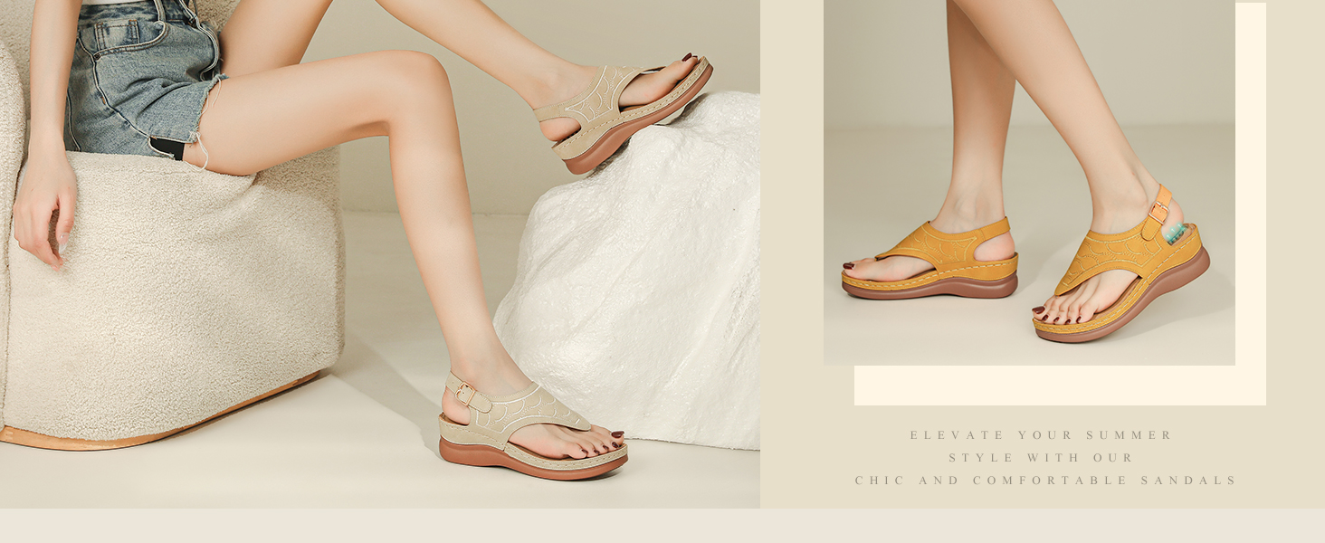 Sandals for Women High Arch Support Flip Flops Wedge Comfortable Beach Shoes Summer Casual Sandals