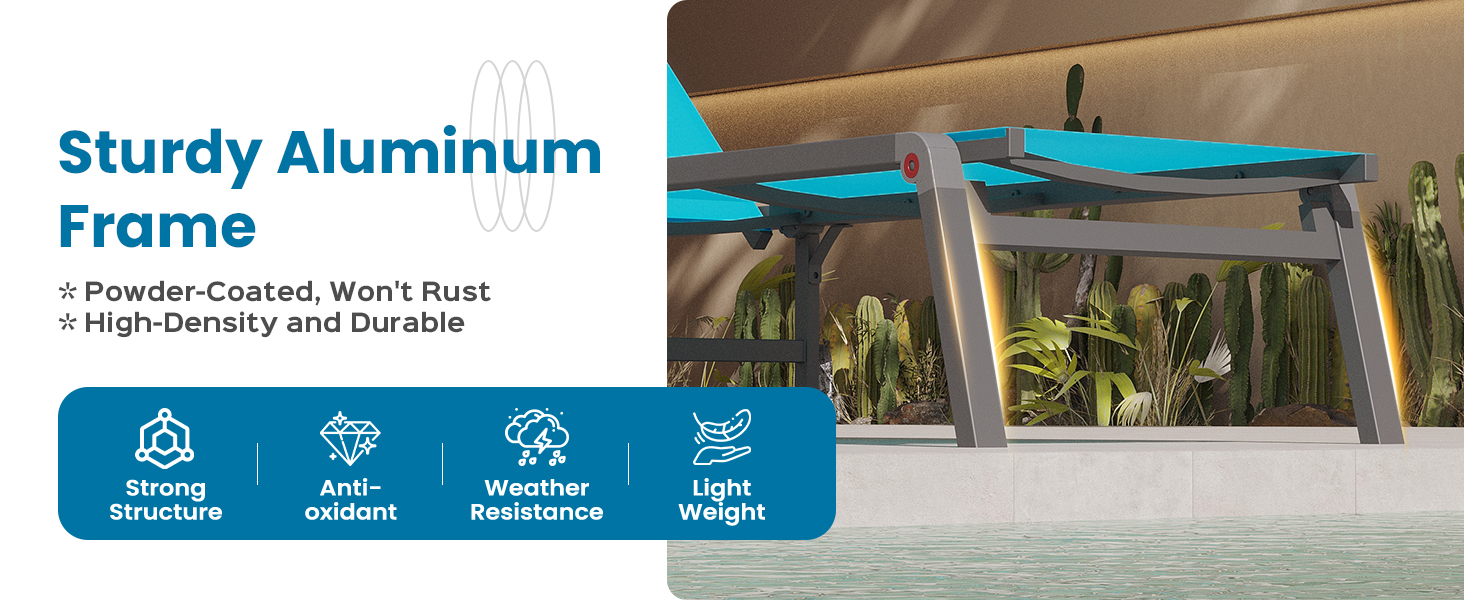 Sturdy Aluminum Frame, Powder-Coated, Won&#39;t Rust, High-Density and Durable