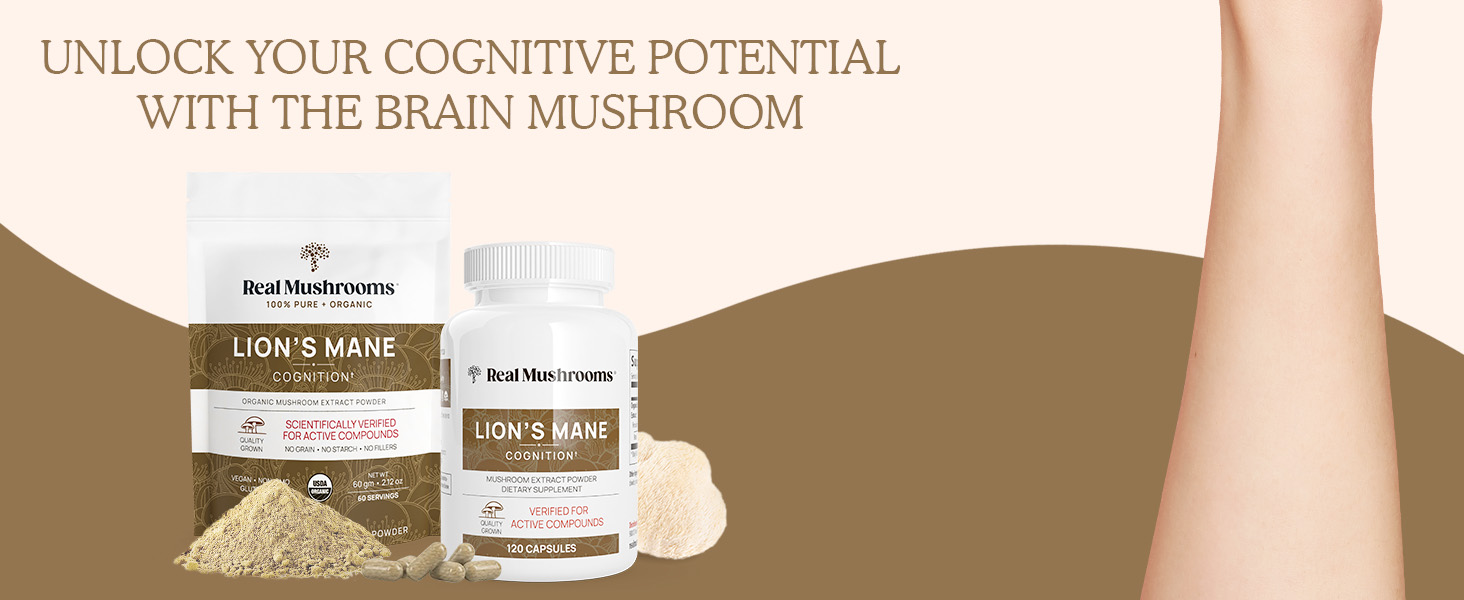 Real Mushrooms Lion’s Mane Mushroom Extract Supplement for Cognitive Function &amp; Immune Support