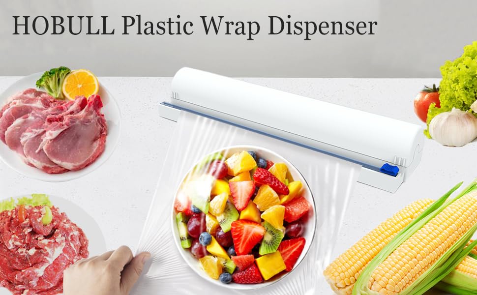 HOBULL Plastic Wrap Dispenser with Cutter, Reusable Food Wrap Organizer