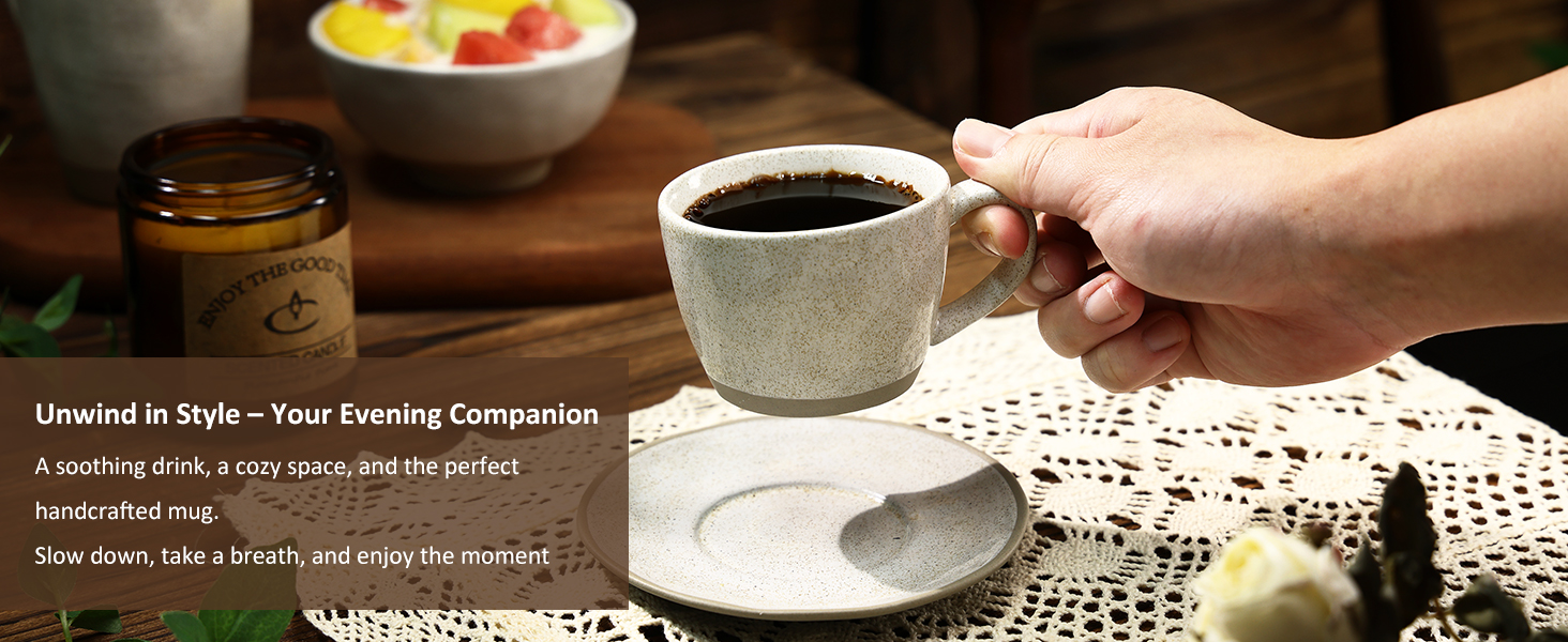 Yedio Ceramic 6 oz Espresso Coffee Cups with Saucers