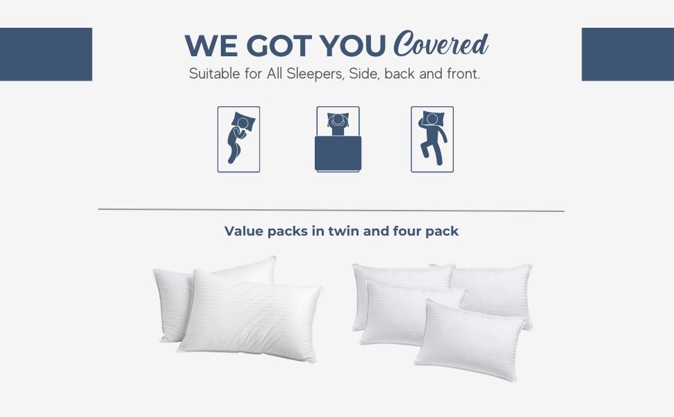 9009564A, Sateen, cotton, pillows, twin, 4 pack