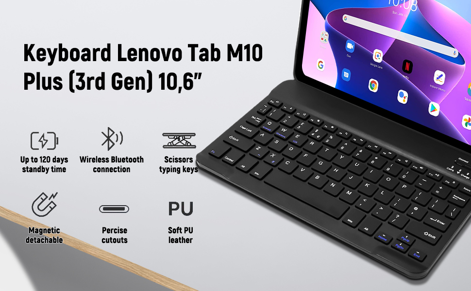 Lenovo Tab M10 Plus 3rd Gen 10.6'' Case with Keyboard Bluetooth Keyboard (UK layout) & Lenovo