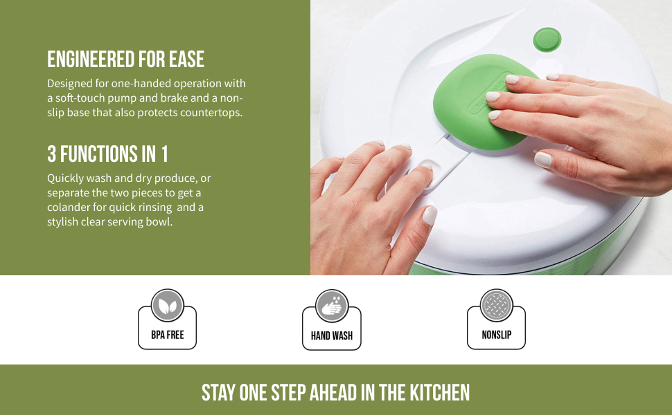 Farberware Easy to use pro Pump Spinner with Bowl, Colander and Built