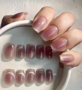 24Pcs Mauve Plum Cat Eye Press On Nails Short Square | French Fake Nails with Glue, File & Tools ...