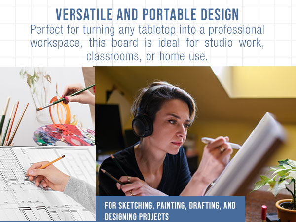 U.S. Art Supply 26x21 adjustable wood drawing board with 6 angles, pencil ledge, T-square, beechwood