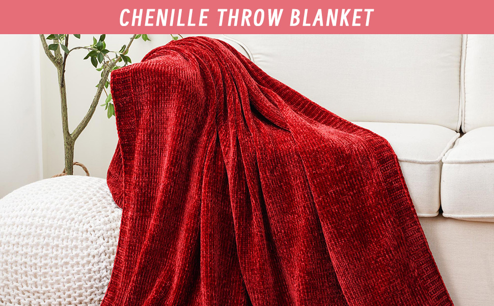 BATTILO HOME Red Throw Blanket for Couch, Burgundy Chenille Knit Throw