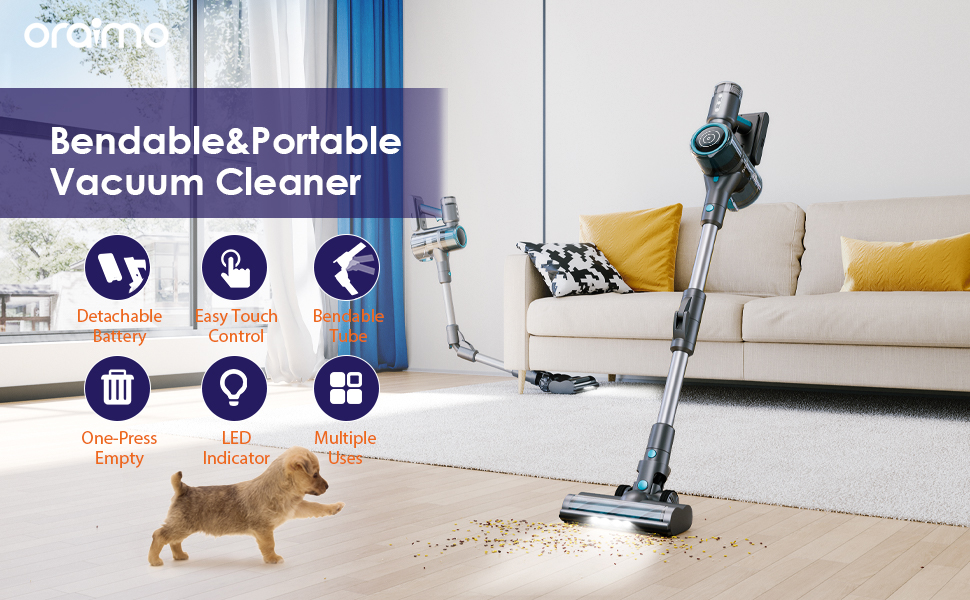 Oraimo Cordless Vacuums, 27000pa Stick Vacuum Cleaner Cordless