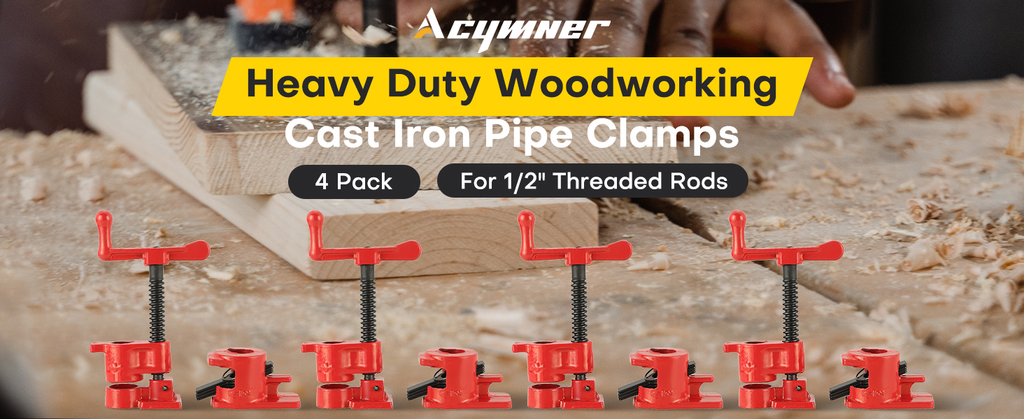 Acymner Wood Gluing Pipe Clamp Set 1/2" Heavy Duty Woodworking Cast