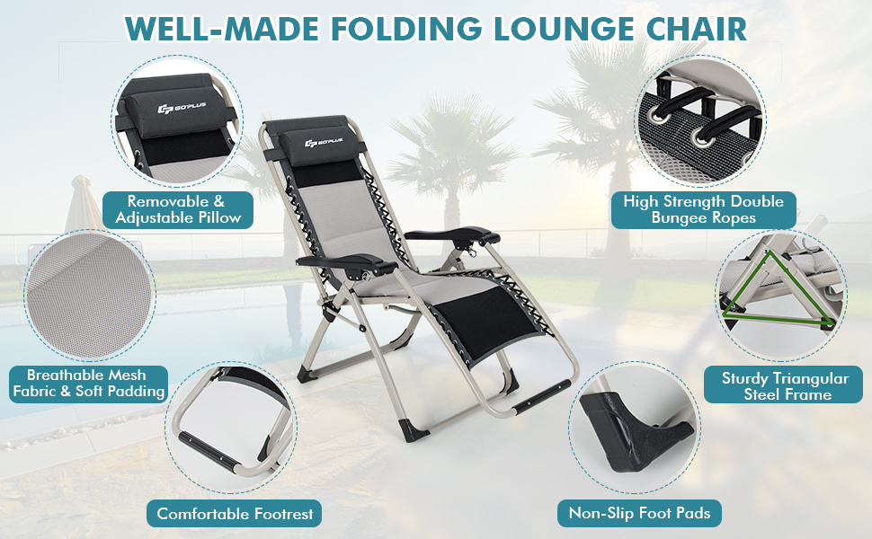 Goplus Folding Zero Gravity Chair, Adjustable Padded Lounge Recliner with Removable