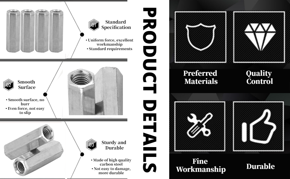 10pcs M8*30 Long Rod Nut, Hex Coupling Nuts, Hexagonal Sleeve Nut
