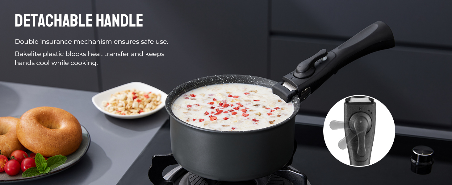 Fadware Non Stick Saucepan Set with Removable Handle and Sealing Lids