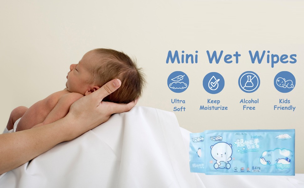 baby wet wipes, mini wipes for travel, face wipes for sensitive skin, pocket size wipes