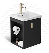 phiestina 16 Inch Black Floating Wall-Mounted Bathroom Vanity for Small Space, Pre-Assembled Cabi...