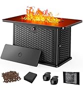 AMADA HOMEFURNISHING 43 Inch Propane Fire Pit Table, 60,000 BTU Gas Fire Pit with Lava Rocks, Wat...