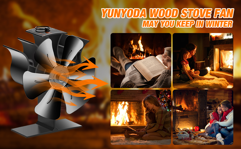 6 Blade Wood Stove Fan, Fireplace Fans with Fireplace Thermometer,Fast