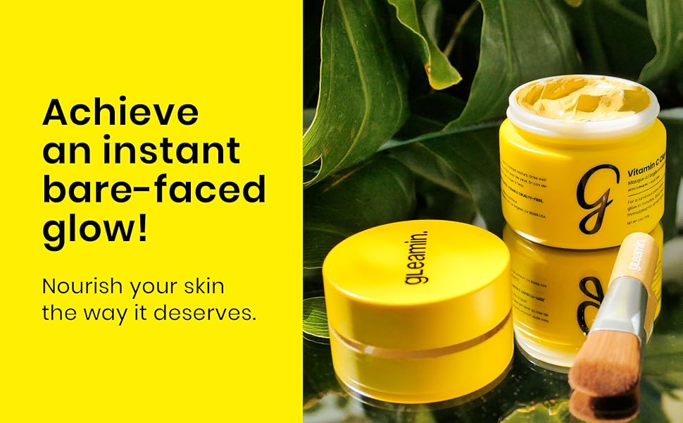 Gleamin Turmeric Vitamin C Clay Mask & Mask Brush Clay Face Mask with Aloe