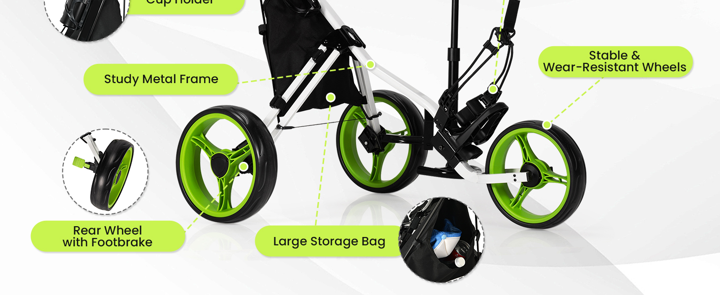 Costway Golf Push Pull Cart, Lightweight 3 Wheels Golf Push Cart