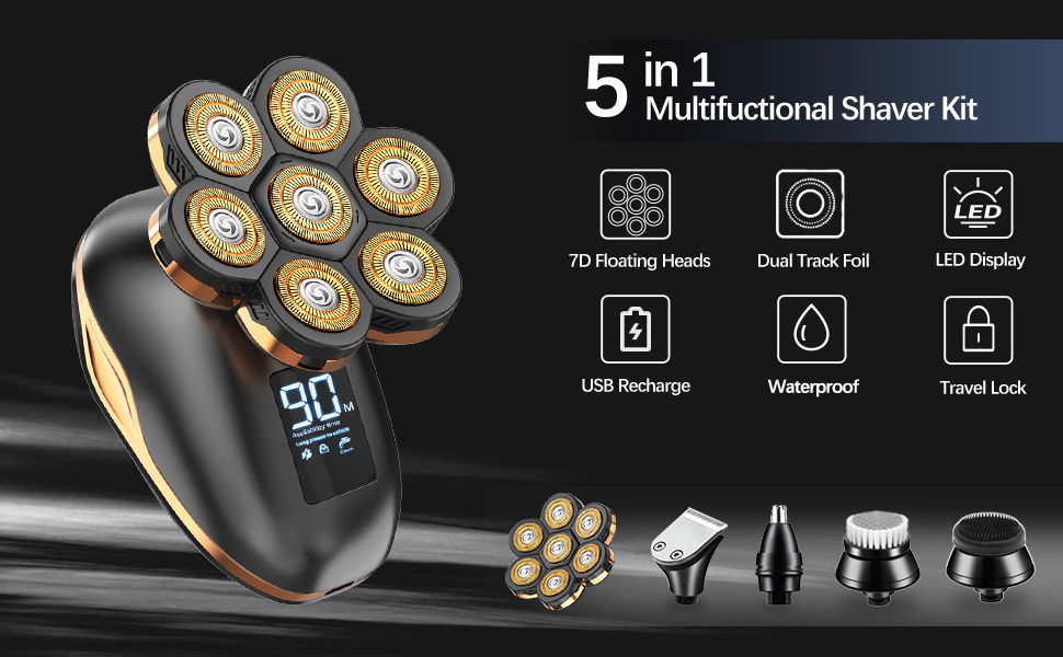 Rasoir Électrique Homme 7D, CHLANT Rasoir à Tête Chauve Rasoir Cheveux Homme USB Rechargeable