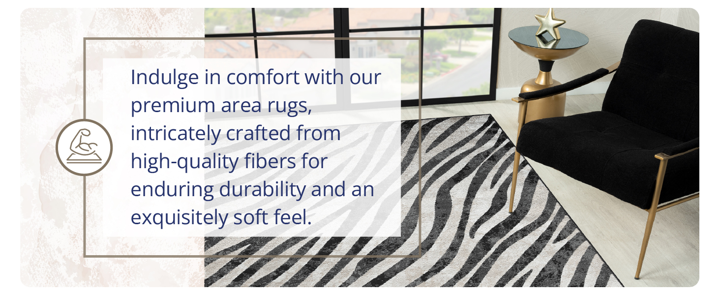 Abani Rugs Area Rug. Zebra Area Rug. Kid and pet friendly. Black and Cream Rug. Easy to Clean
