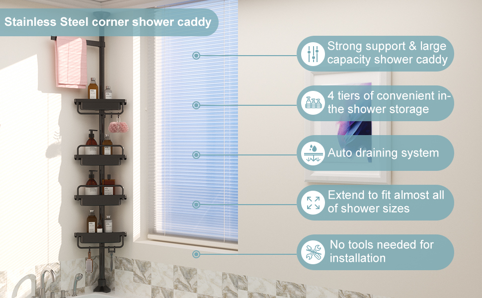 MOFAOTU Shower Caddy Corner, 4Layer Shower Organizer, Rustproof Stainless Shower