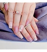 Short Square Press on Nails Pink Sweetness Fake Nails Nude Natural Glossy Acrylic False Nails wit...
