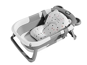 Faltbare Babybadewanne mit Badesitz/Badewanne XXL mit Thermometer zur Kontrolle der Wassertemperatur