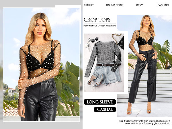 Ezcosplay Women Nashville Rhinestone Mesh Crop Top Sparkly