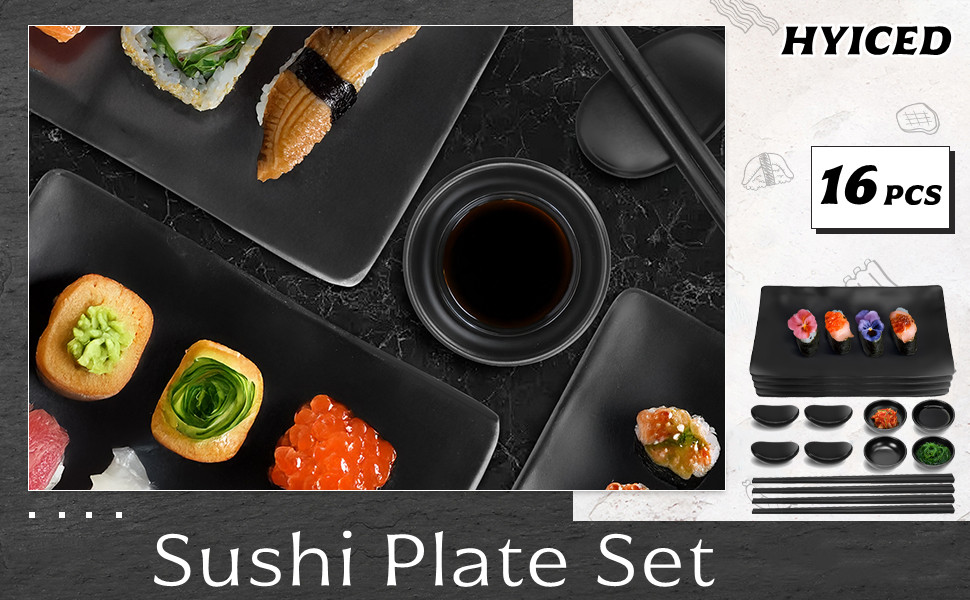16 PIECES Japanese Sushi Plate Set, Melamine Sushi Serving Set, Sushi Dinnerware Set