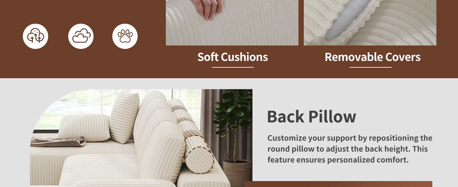 Customize your support by repositioning the round pillow to adjust the back height