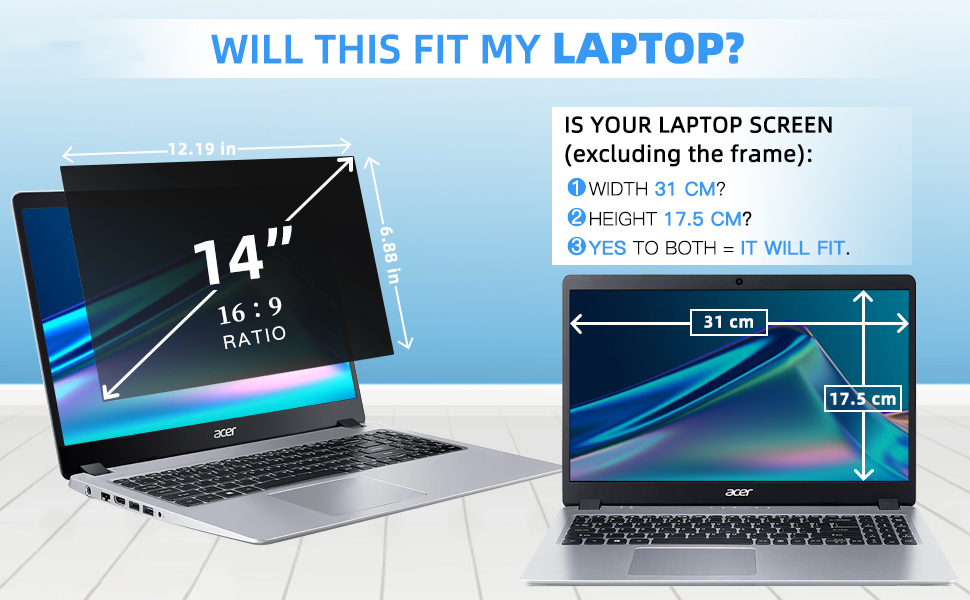 14" Laptop Privacy Screen Protector Compatible with HP/Dell/Asus/Acer