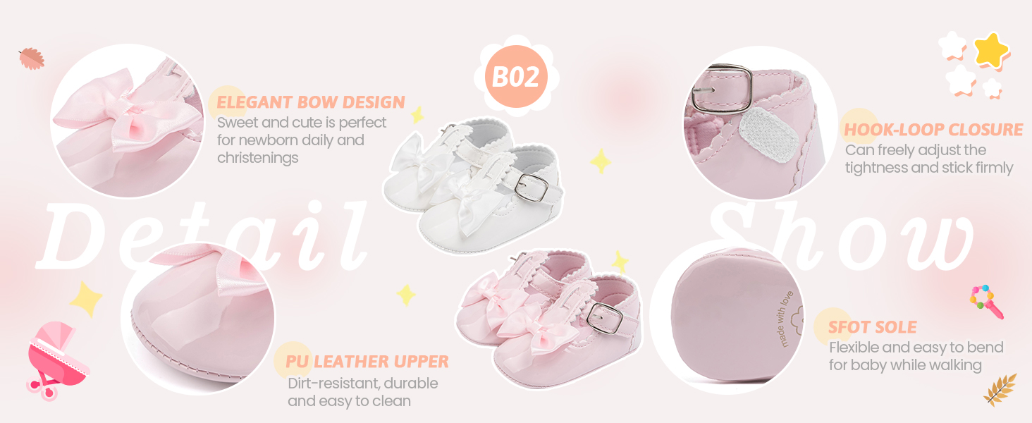 infant girl bow-knot baptism christening shoes white newborn dress shoes wedding princess crib shoes