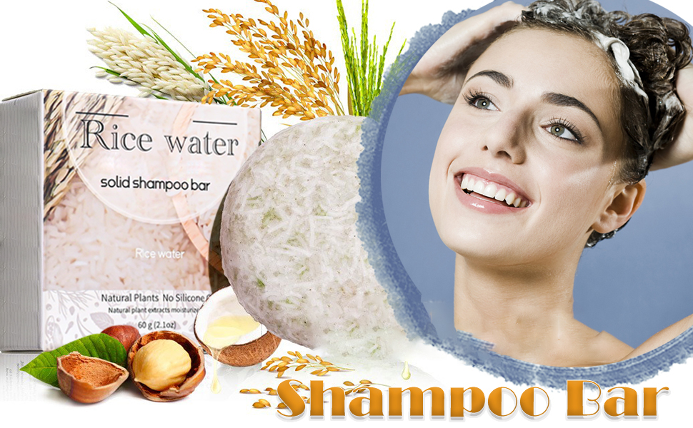 Barra de xampu de água de arroz para limpeza profunda, hidratação e hidratação de cabelos secos, sabão sólido natural