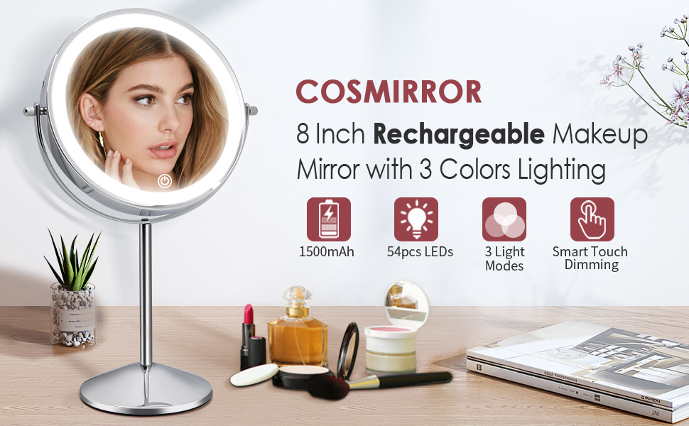 Double sided makeup mirror with 1X/10X magnification