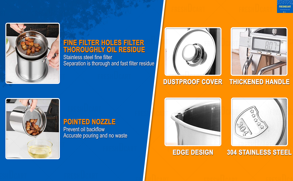 Karomouj KMA443 Oil Pot Oil Strainer Oil Filter Frying Oil Container Tempura Oil Filter