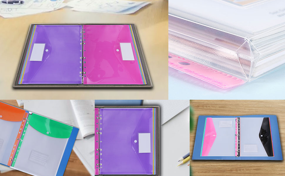 A4 Binder Pocket,ACAREU 12PCS Binder Organizer Snap Button Pouch with