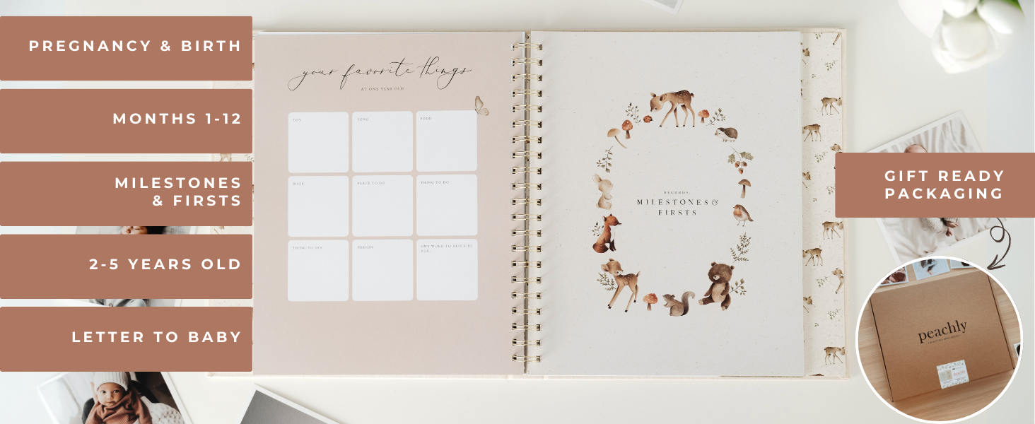 Peachly forest woodland baby book for boys and girls baby shower gift