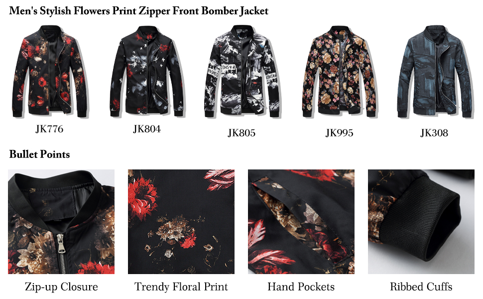 Amazon.com: HENGAO Men's Stylish Flowers Print Zipper Front