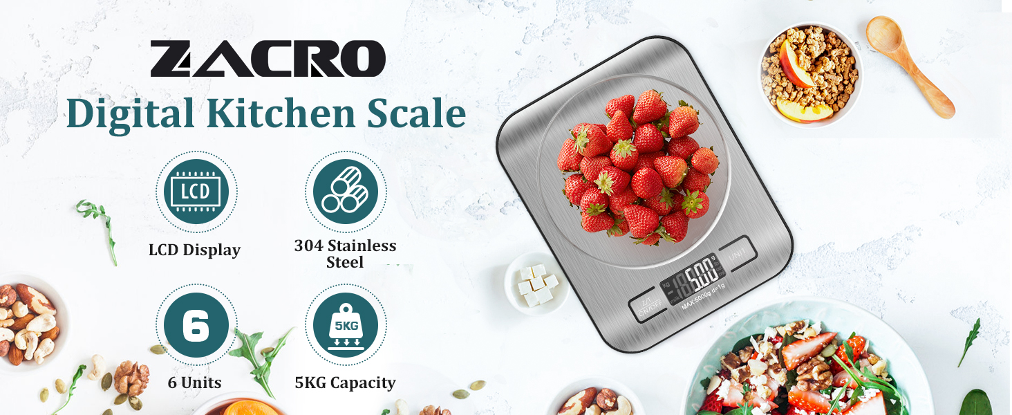 Zacro Digital Kitchen Scale Food Scale with Tare Function, 0.05oz/1g