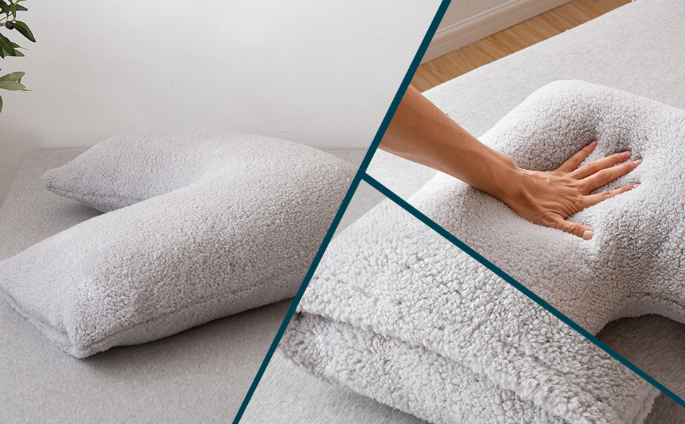 LSC Pregnancy V Pillow Teddy Fleece V Shaped Pillow with Pillowcase