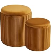 BLEXA Round Set of 2 Ottoman with Storage-Upholstered Velvet Vanity Stool for Makeup Multifunctio...
