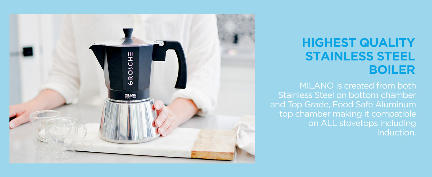 GROSCHE Milano Induction Stovetop Espresso Maker Moka Pot for Greca