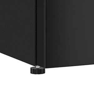 Close-up of a black furniture leg or support with an adjustable foot. The leg appears to be part of a larger piece of furniture, possibly a cabinet or table.