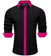Barry.Wang Mens Business Shirts Long Sleeve Button Down Formal Shirt Collar Cuff Contrast Casual ...